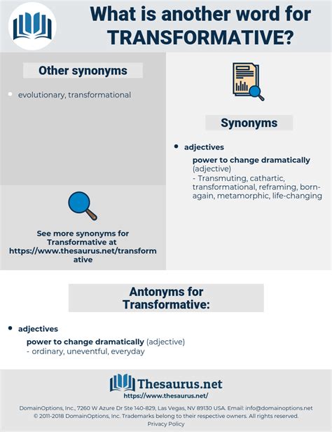 transformative synonyms|TRANSFORMATIVE in Thesaurus: 100+ Synonyms & Antonyms for TRANSFORMATIVE